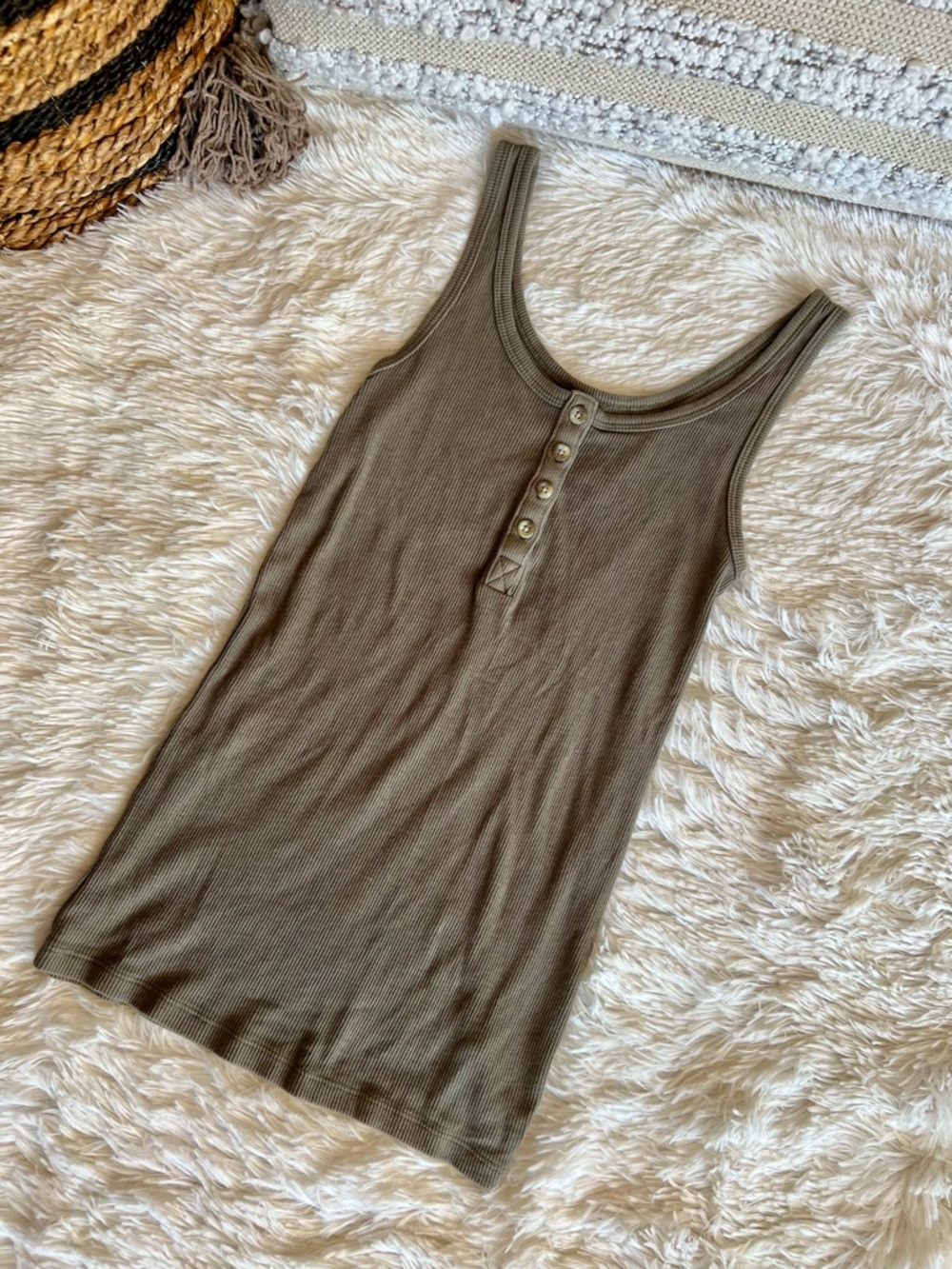 American Eagle Outfitters Olive Ribbed Henley Tank